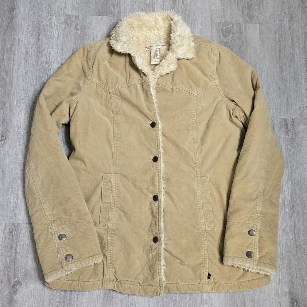 Vintage Y2K Abercrombie & Fitch Womens Jacket Sherpa Lined Velvet Beige